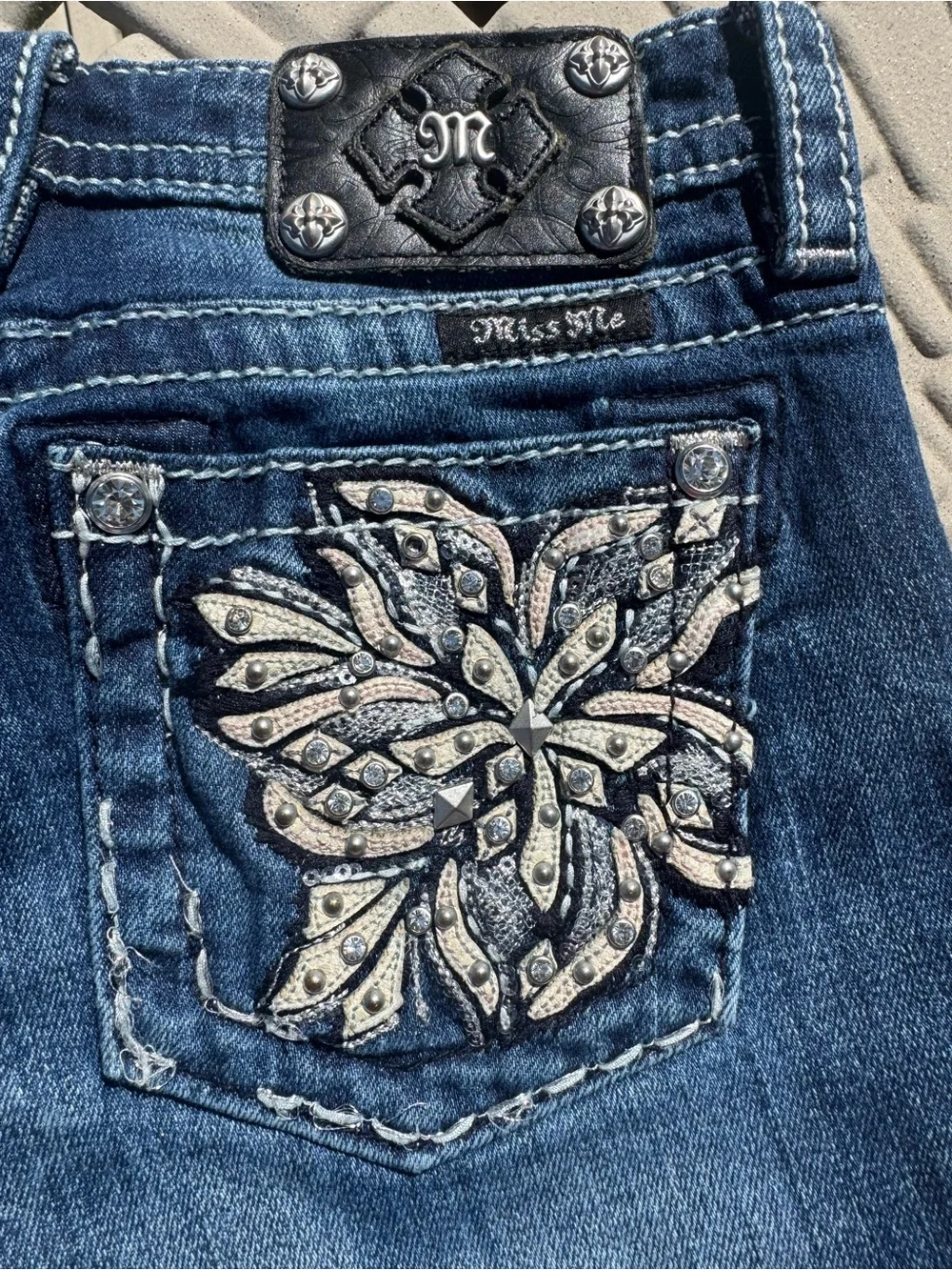 Girls Miss Me Blue Denim Shorts with Embellished Back Pockets Girls 14